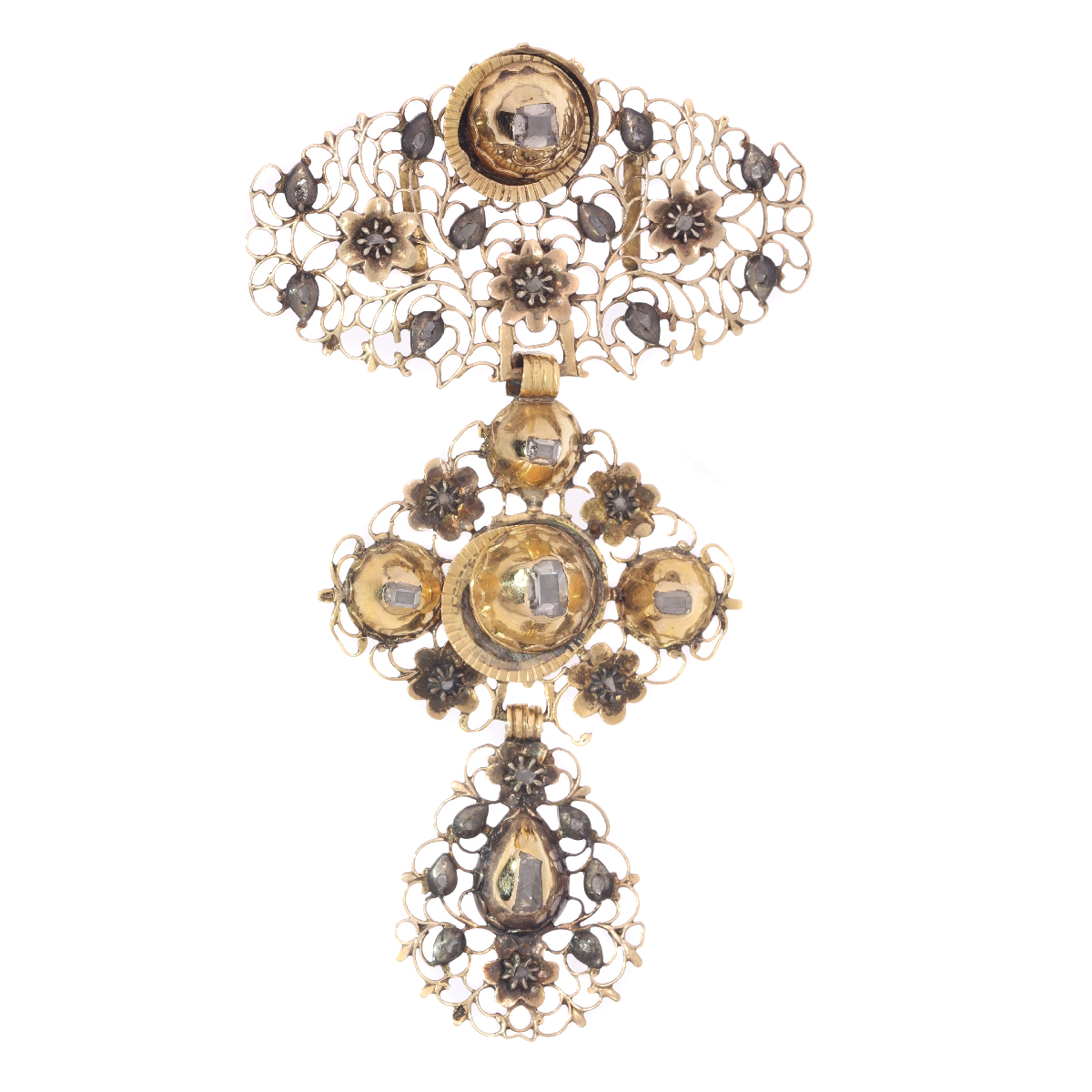 Pre-Victorian Belgian gold diamond à la Jeannette pendant